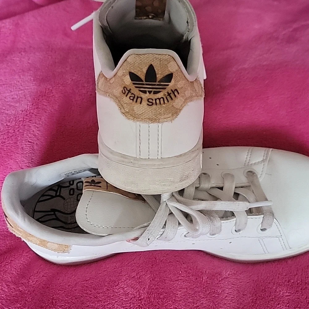 Adidas Women's Stan Smith Disney Edition White Sneakers with Tan Accents - Picture 4 of 6